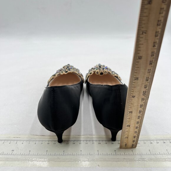 XYD Black Bejeweled Pointed Toe Kitten Low Heels Slip On Pumps Mother of Shoes - Picture 4 of 7